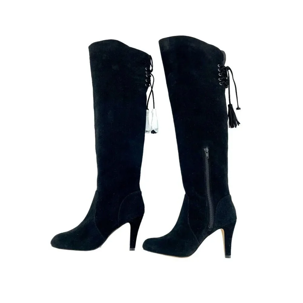Vince Camuto Cherline Black Suede Leather Over the Knee Boots SZ 6 New